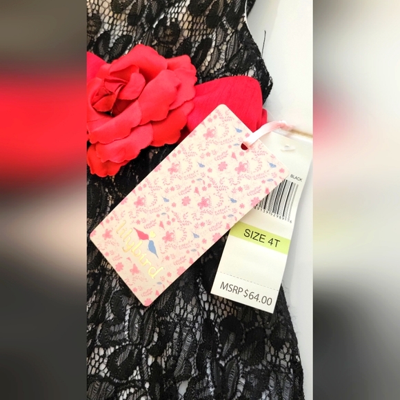 New LILYBIRD black lace/red 🌹 flower 👗 dress size 4T - Picture 3 of 5